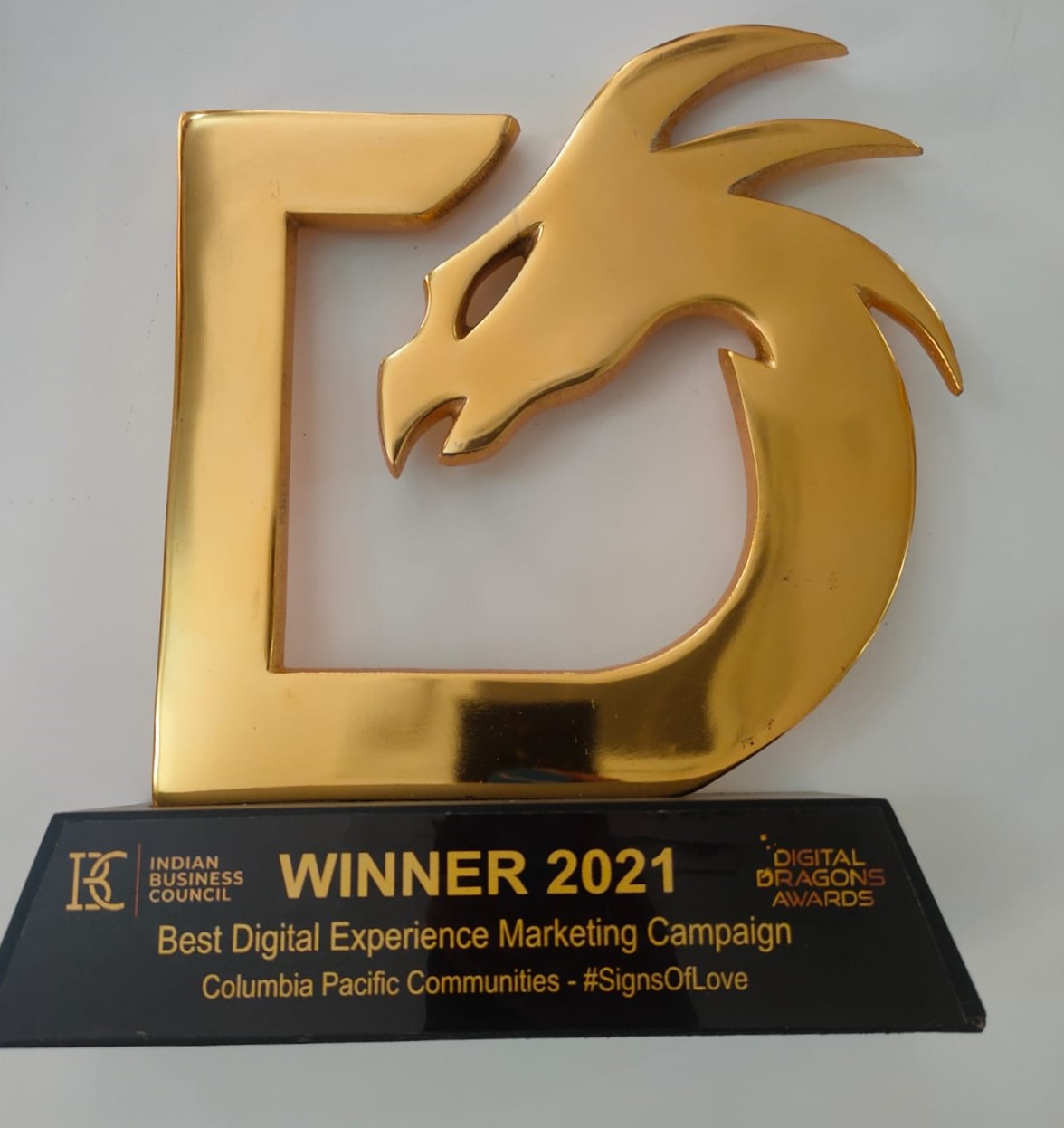 Columbia Pacific Communities wins the award for Best Digital Experience Marketing Campaign at Digital Dragon Awards 2021