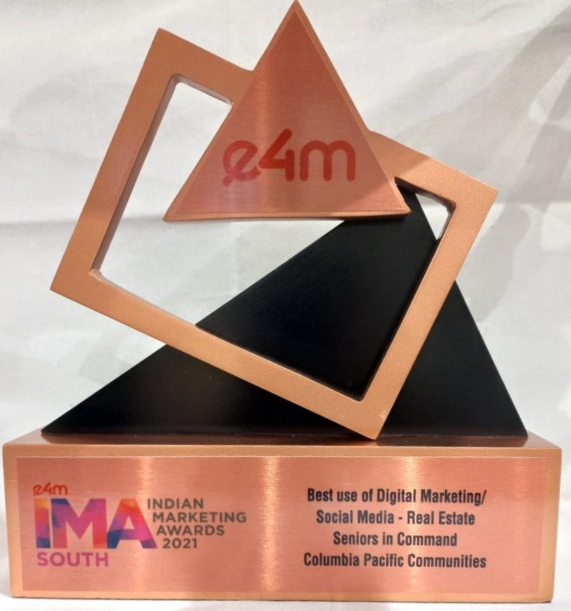 Columbia Pacific got e4m IMA South Indian Marketing Awards 2021 for the best use of digital marketing / social media in real estate sector